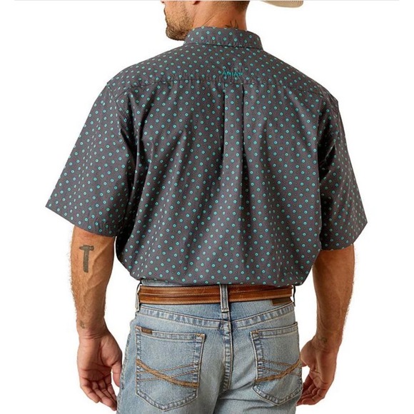 Ariat men's button down Johnnie short sleeve shirt blue cotton poplin western - Picture 3 of 11